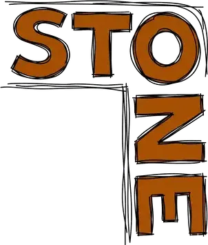 An ear of corn, a sign reading ER and a stone