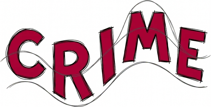 The word CRIME in red letters riding along a wavy line