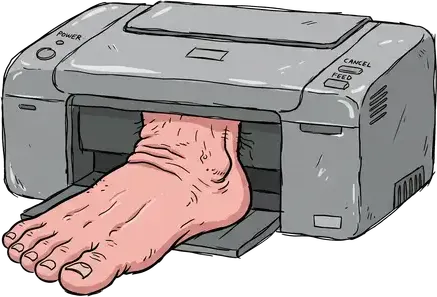 A printer printing out a foot instead of a sheet of paper