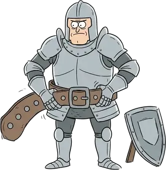 An armoured knight tightening the belt around his waist before battle
