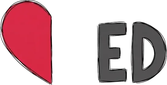A heart cut in half next to the letters ED