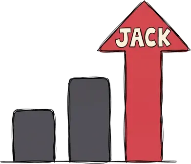A rising bar chart whose tallest bar is a red arrow labelled JACK