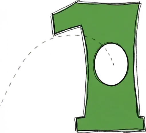 A dotted ball path dropping into a hole in the middle of the number 1