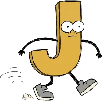 The letter J walking on legs