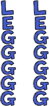 The word LEG written in two columns with the G stretched out six times