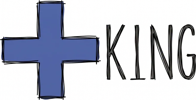 A plus sign next to the word KING written in very thin letters