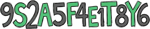 Green letters spelling SAFETY scattered among grey numbers