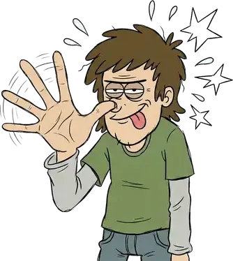 A man pressing his thumb to his nose and mocking someone