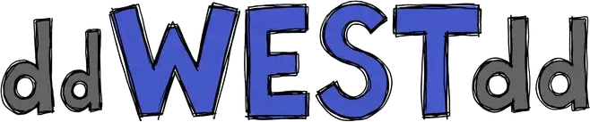 The blue word WEST with two grey letter d's on each side