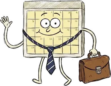 A calendar page wearing a tie and carrying a briefcase on its way to work