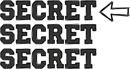 The word SECRET stacked three times, with an arrow pointing at the top one