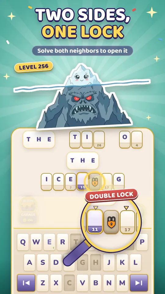 Two sides, one lock: an iceberg picture puzzle with a double-locked tile that opens when both neighbors are solved