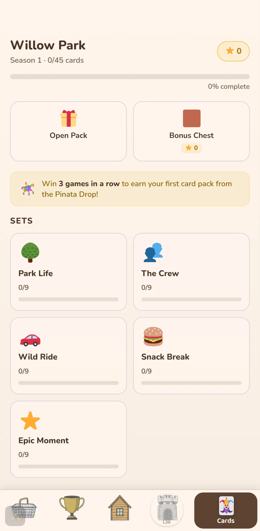 Collection screen with seasonal card sets
