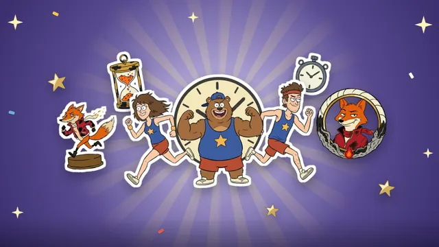 Survival Rush trailer: a strong bear and two runners racing in front of a giant clock, with an hourglass, a stopwatch and the Ember Fox